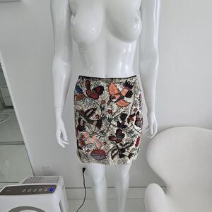 Alice + Olivia Beaded Sequin Silver/Multi Color Mini Skirt, Size 6